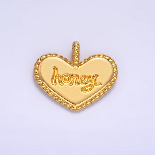 24K Gold Filled "Honey" Script Twisted Rope Heart Charm | AA-1034