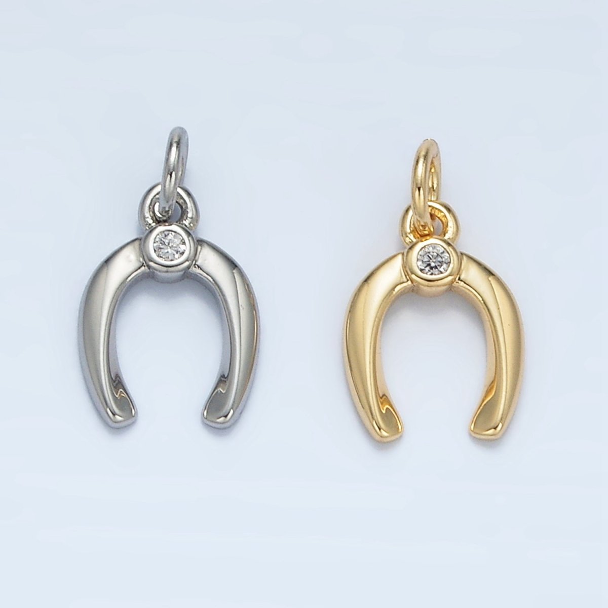 24K Gold Filled Horseshoe Clear CZ Charm in Gold & Silver | X592