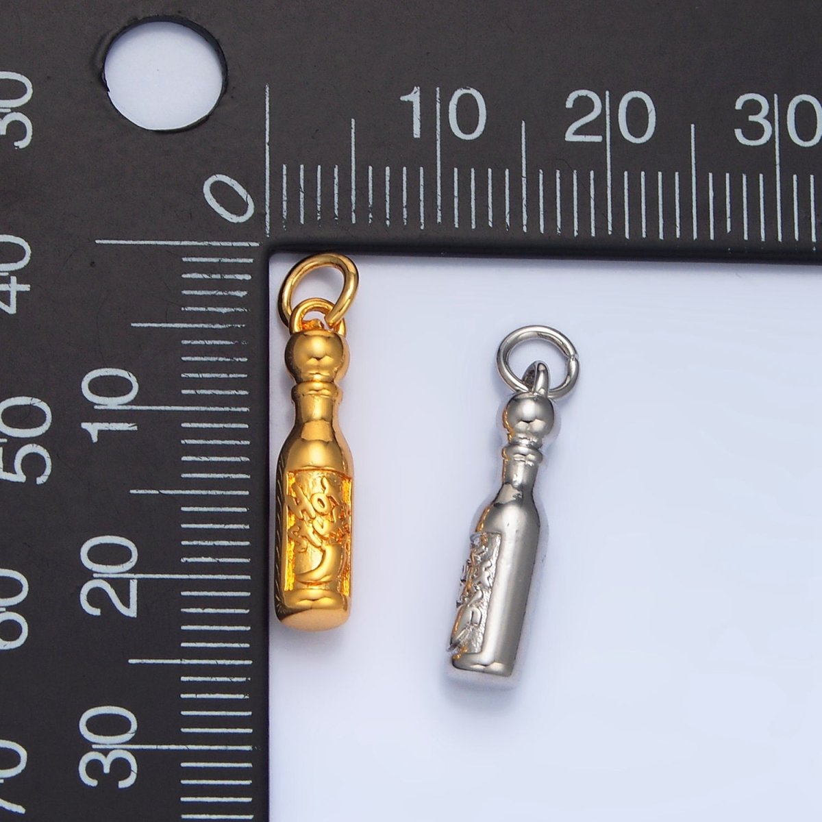 24K Gold Filled "Hot Stuff" Script Spicy Sauce Bottle Charm in Gold & Silver | E679