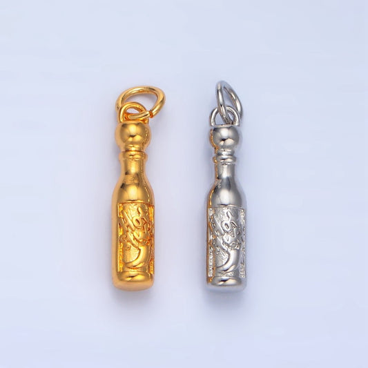 24K Gold Filled "Hot Stuff" Script Spicy Sauce Bottle Charm in Gold & Silver | E679