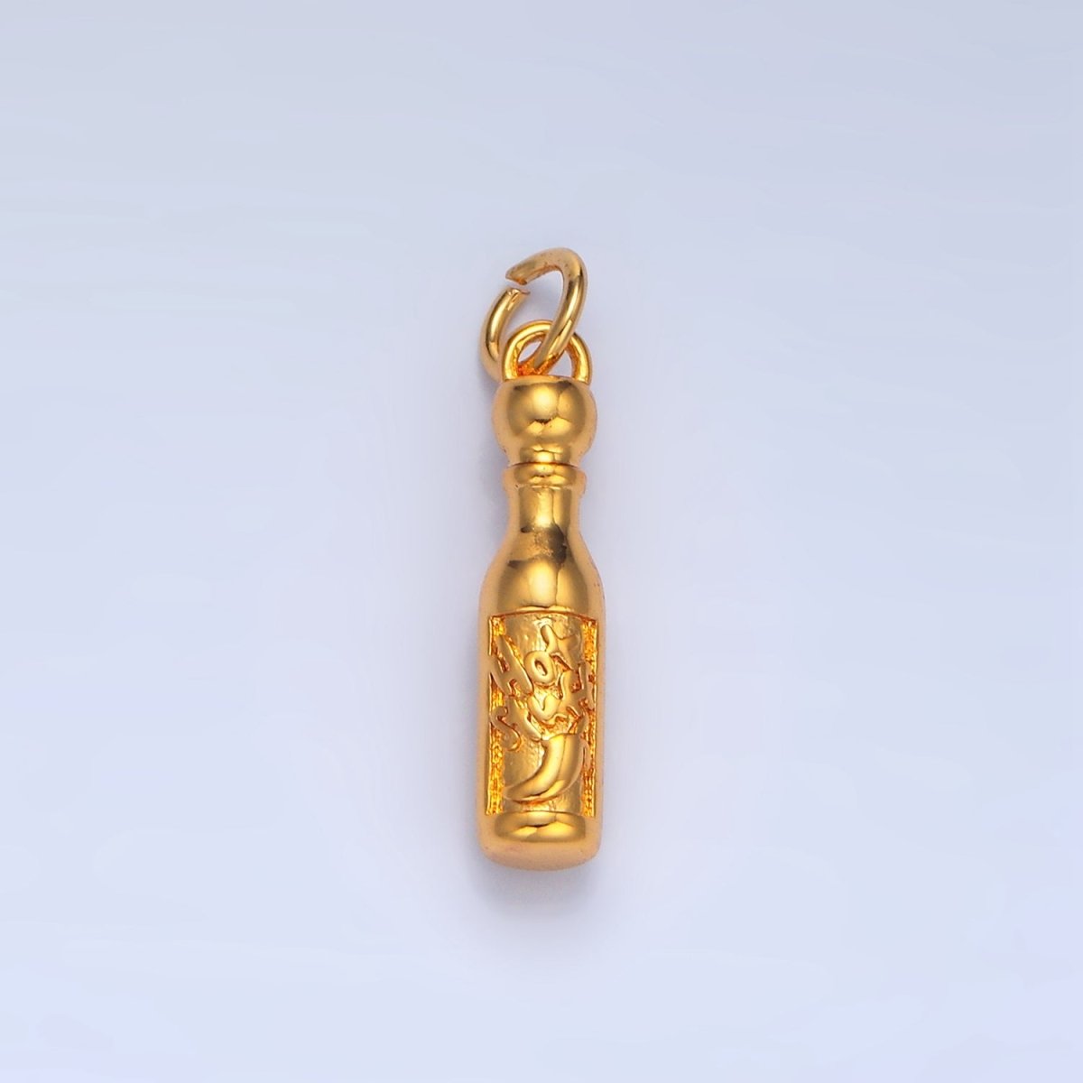 24K Gold Filled "Hot Stuff" Script Spicy Sauce Bottle Charm in Gold & Silver | E679