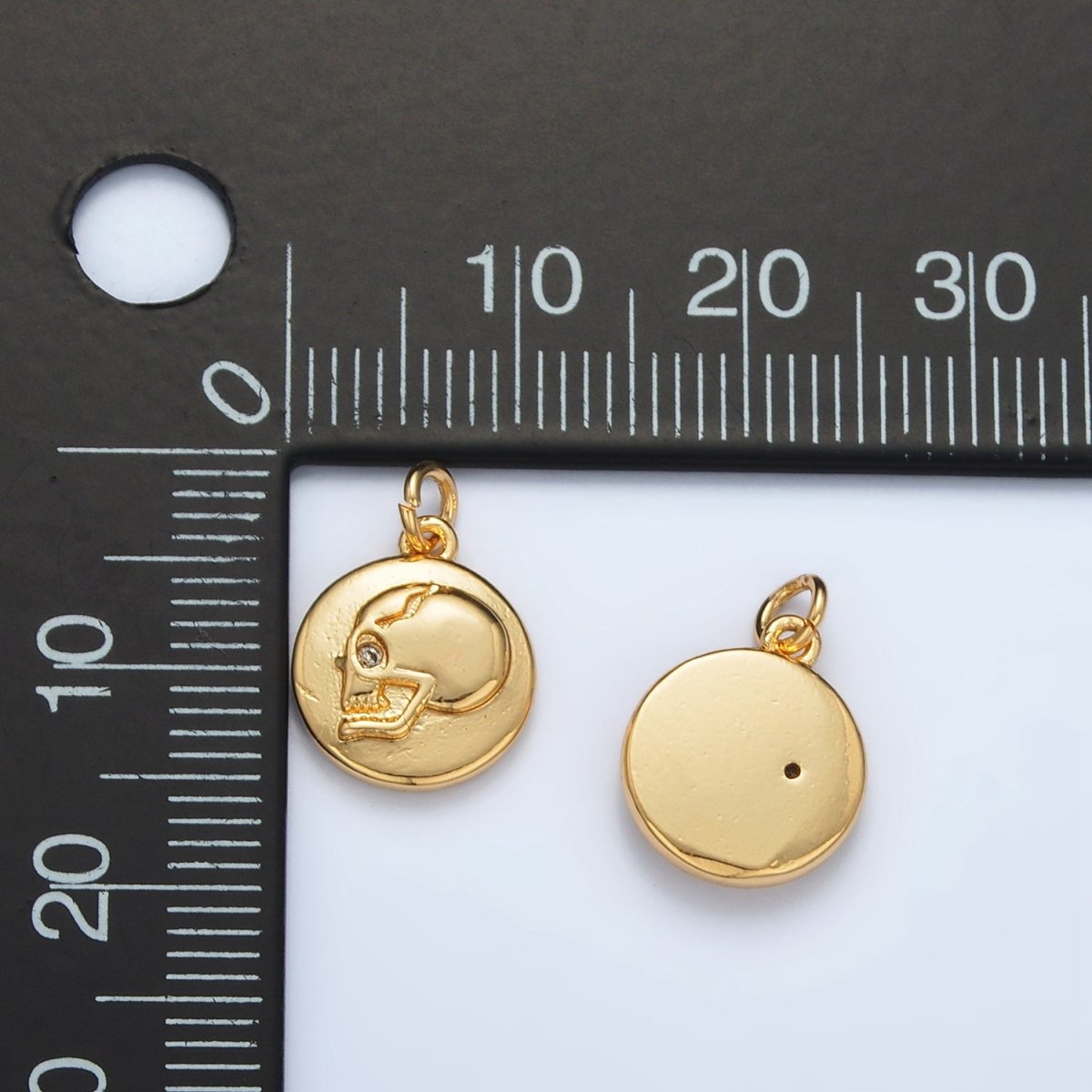 24K Gold Filled Human Skull Skeleton CZ Round Charm | AC138