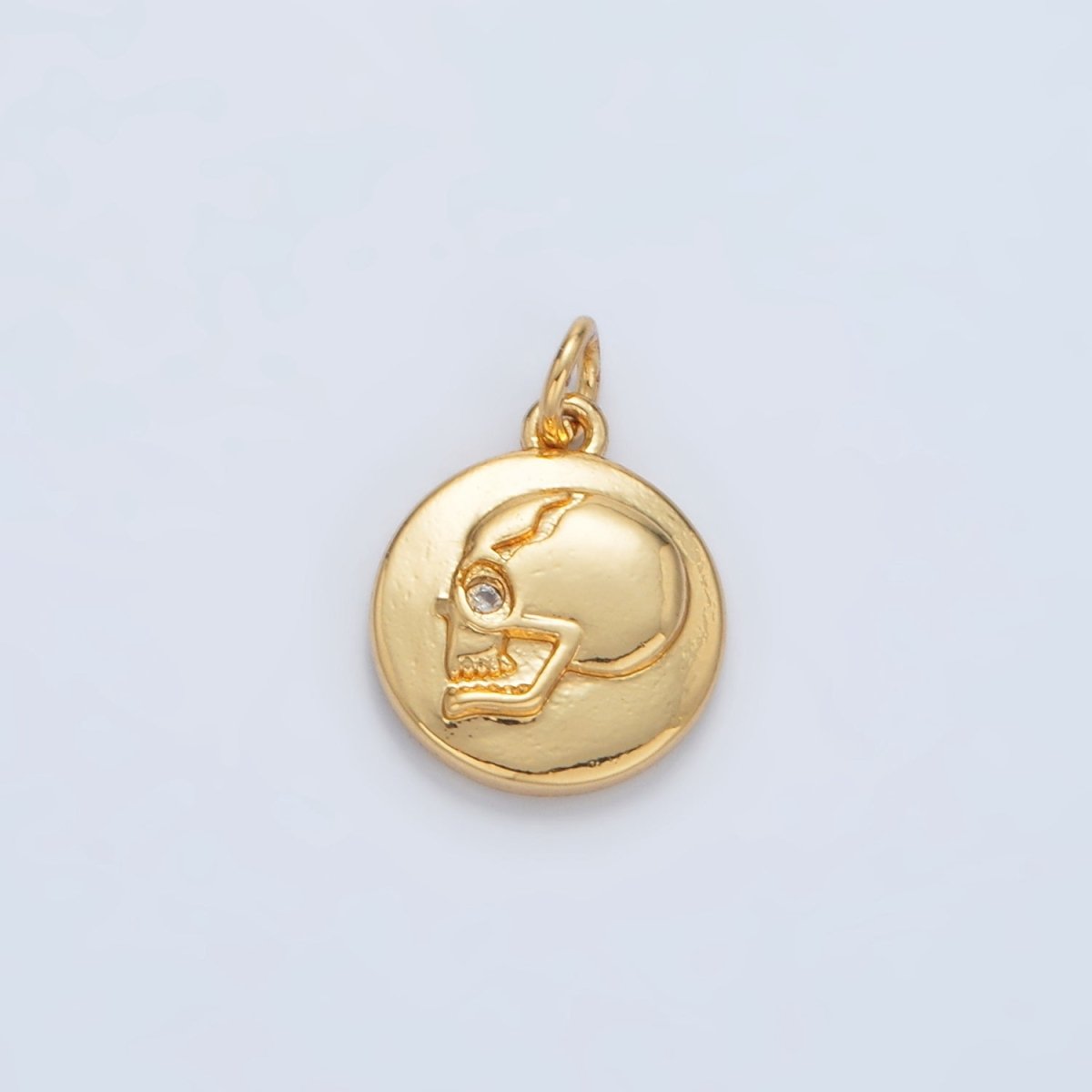 24K Gold Filled Human Skull Skeleton CZ Round Charm | AC138