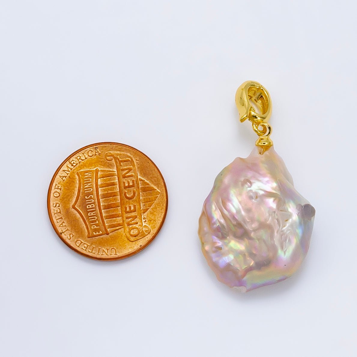 24K Gold Filled Iridescent Baroque Freshwater Pearl Snap Latch Bail Pendant | P1910
