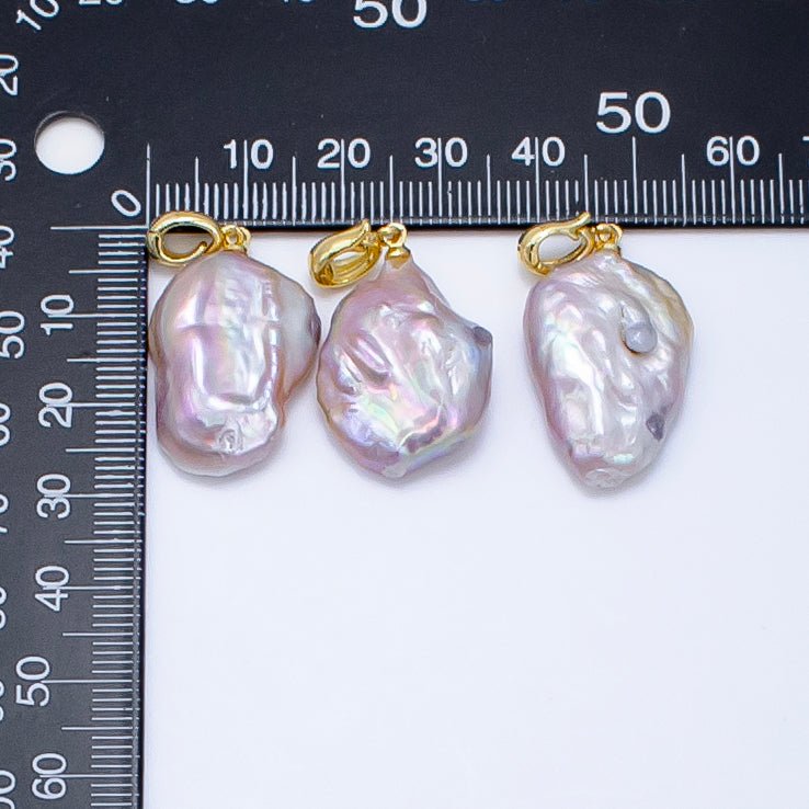 24K Gold Filled Iridescent Baroque Freshwater Pearl Snap Latch Bail Pendant | P1910