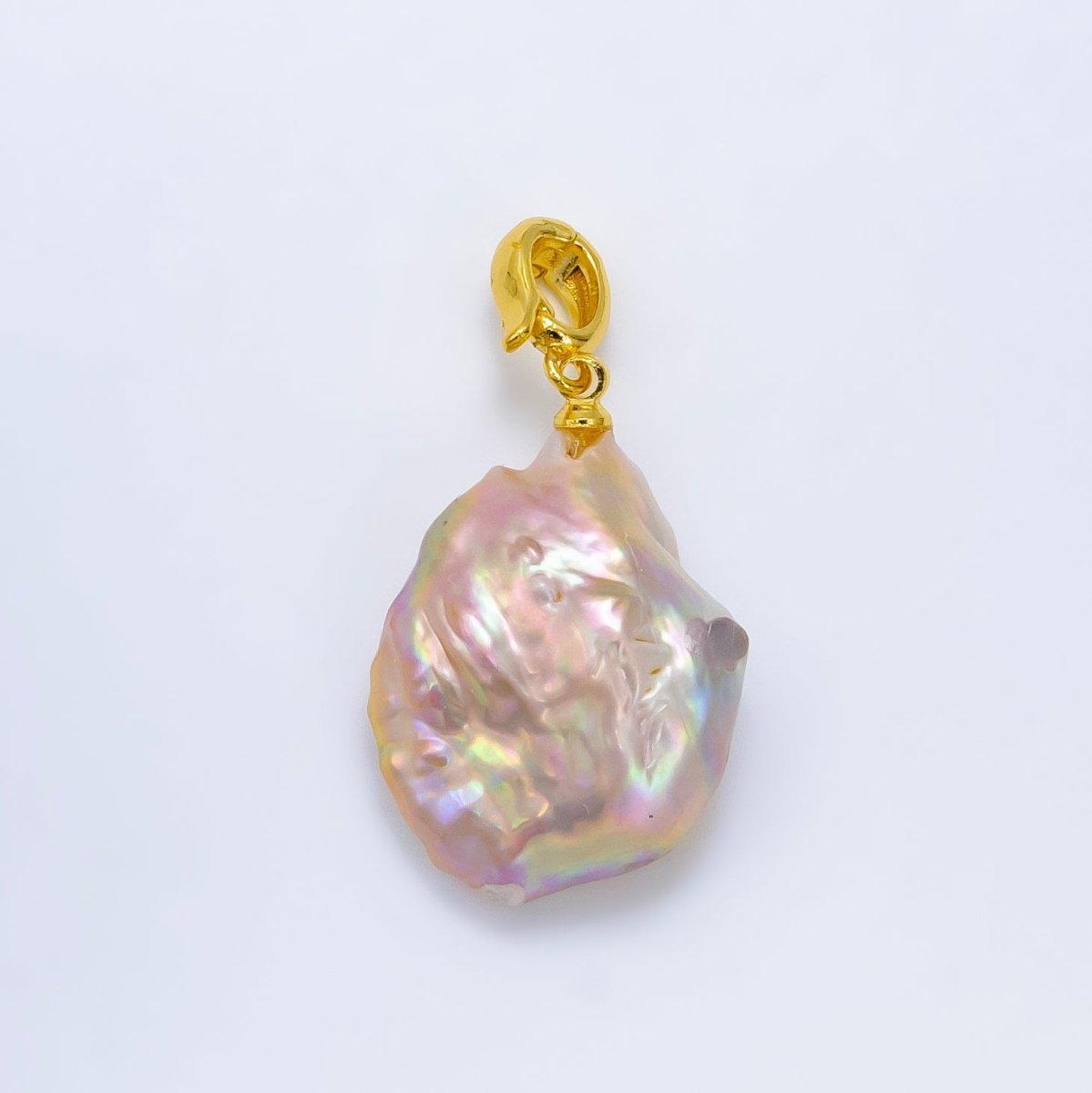24K Gold Filled Iridescent Baroque Freshwater Pearl Snap Latch Bail Pendant | P1910