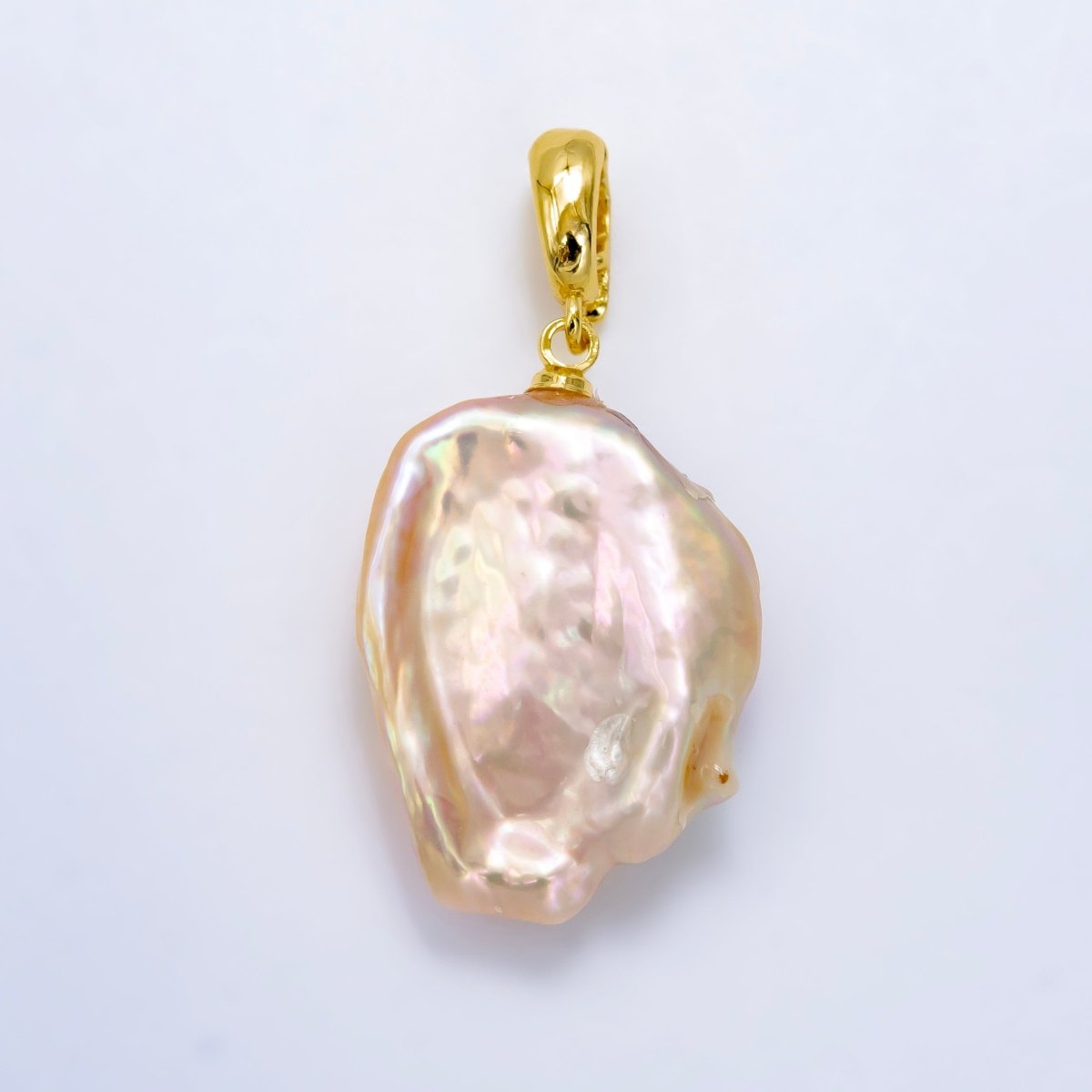24K Gold Filled Iridescent Freshwater Pearl Snap Latch Bail Pendant | P1915