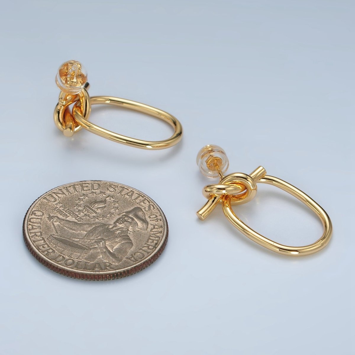 24K Gold Filled Knot Oblong Drop Stud Earrings | K178
