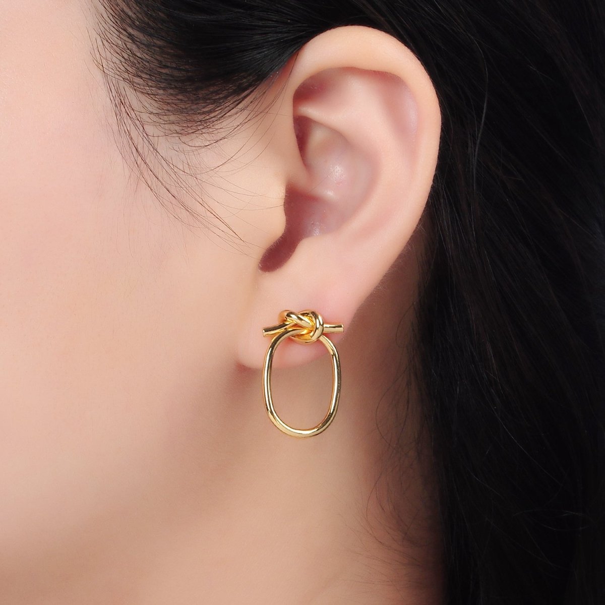 24K Gold Filled Knot Oblong Drop Stud Earrings | K178