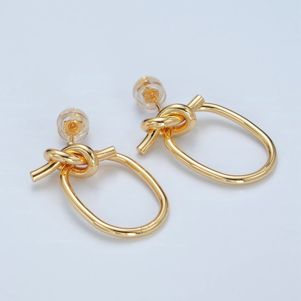 24K Gold Filled Knot Oblong Drop Stud Earrings | K178
