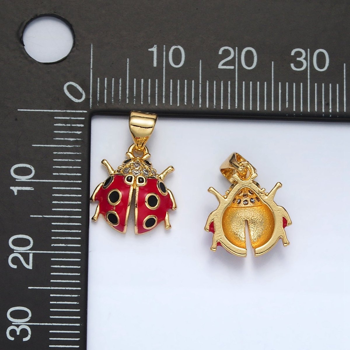 24K Gold Filled Ladybug Micro Paved CZ Enamel Pendant | AH180