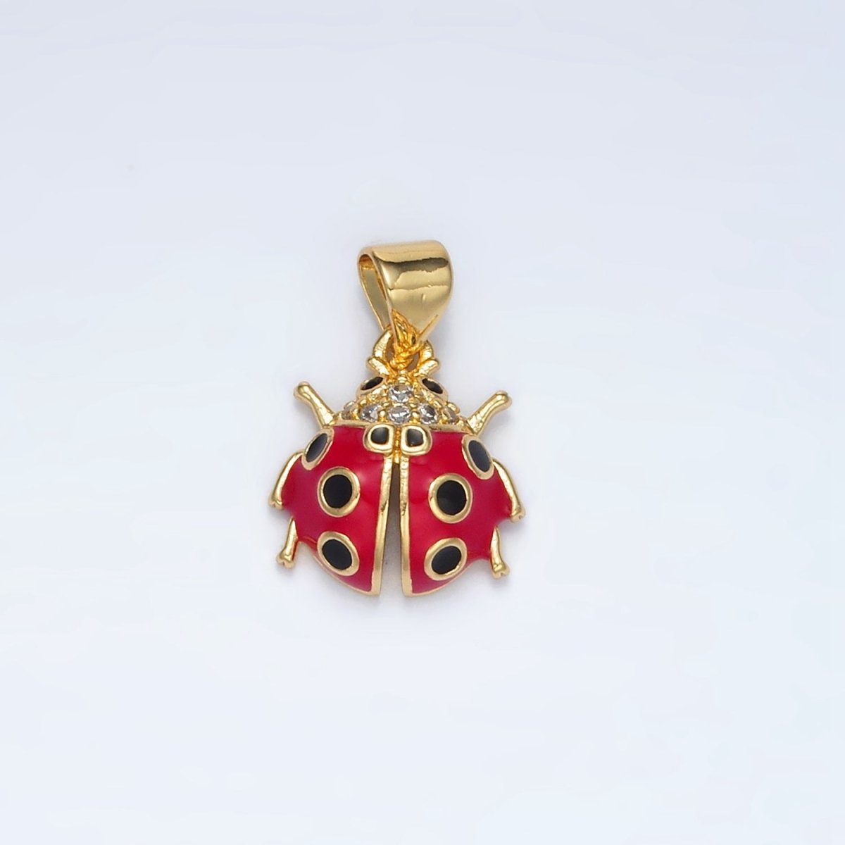 24K Gold Filled Ladybug Micro Paved CZ Enamel Pendant | AH180
