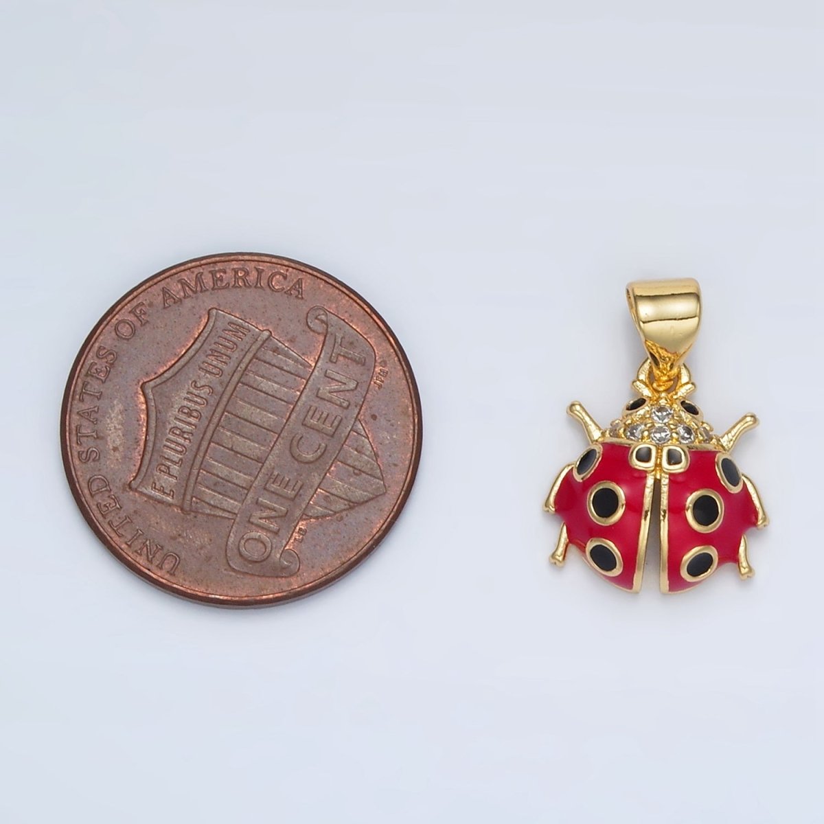 24K Gold Filled Ladybug Micro Paved CZ Enamel Pendant | AH180