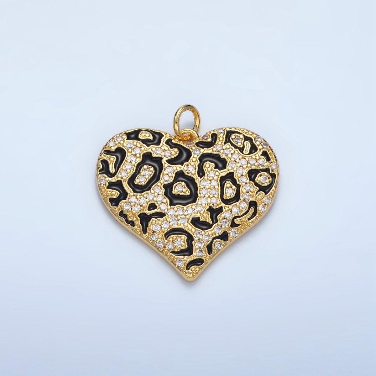 24K Gold Filled Micro Paved CZ Enamel Cheetah Print Heart Charm | M911