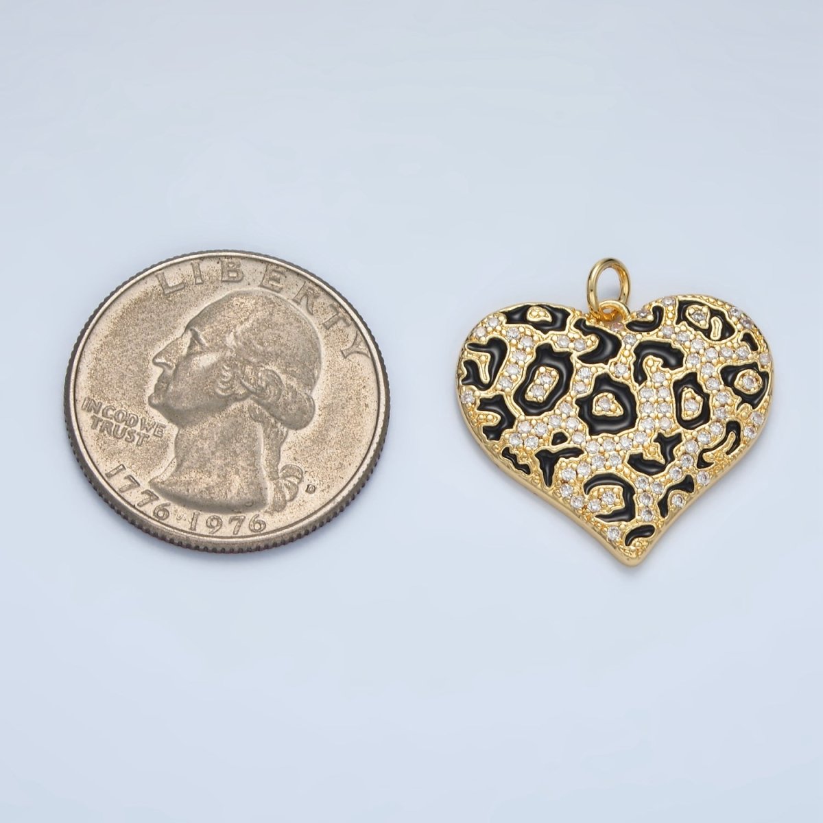 24K Gold Filled Micro Paved CZ Enamel Cheetah Print Heart Charm | M911