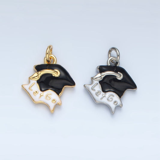 24K Gold Filled "Let's Go" Graduation Cap Charm in Gold & Silver | N737