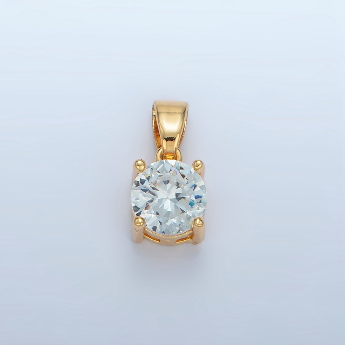 24K Gold Filled Light Blue CZ Round Solitaire Pendant | AA872