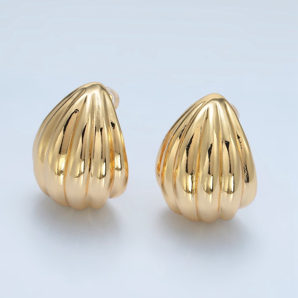 24K Gold Filled Line Textured Chunky J-Shaped Hoop Earrings | AD-637