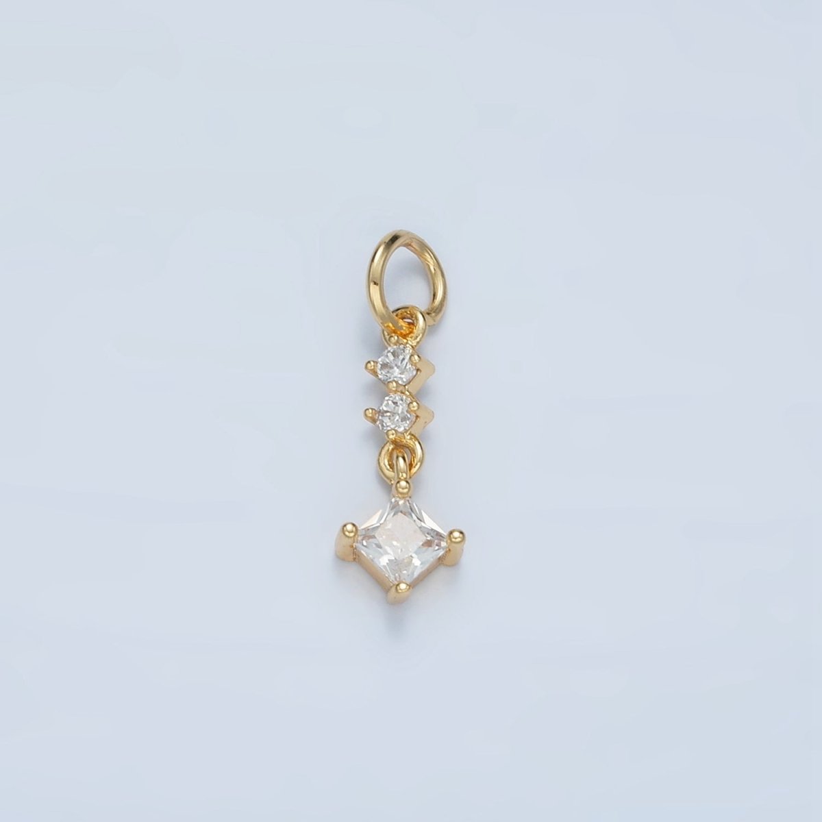 24K Gold Filled Linear Clear CZ Rhombus Drop Charm | E738