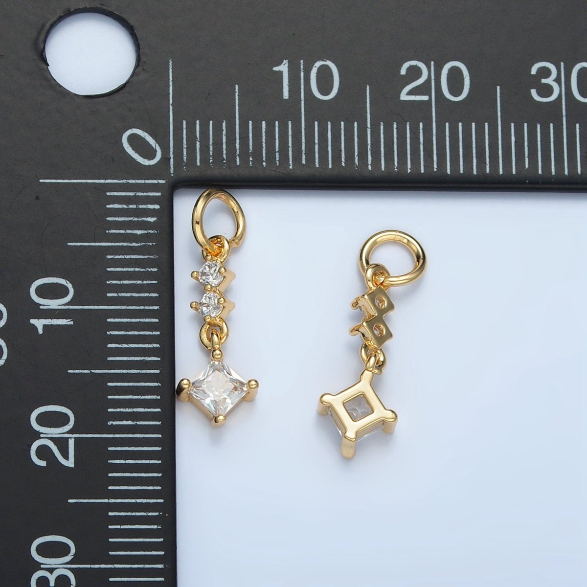 24K Gold Filled Linear Clear CZ Rhombus Drop Charm | E738