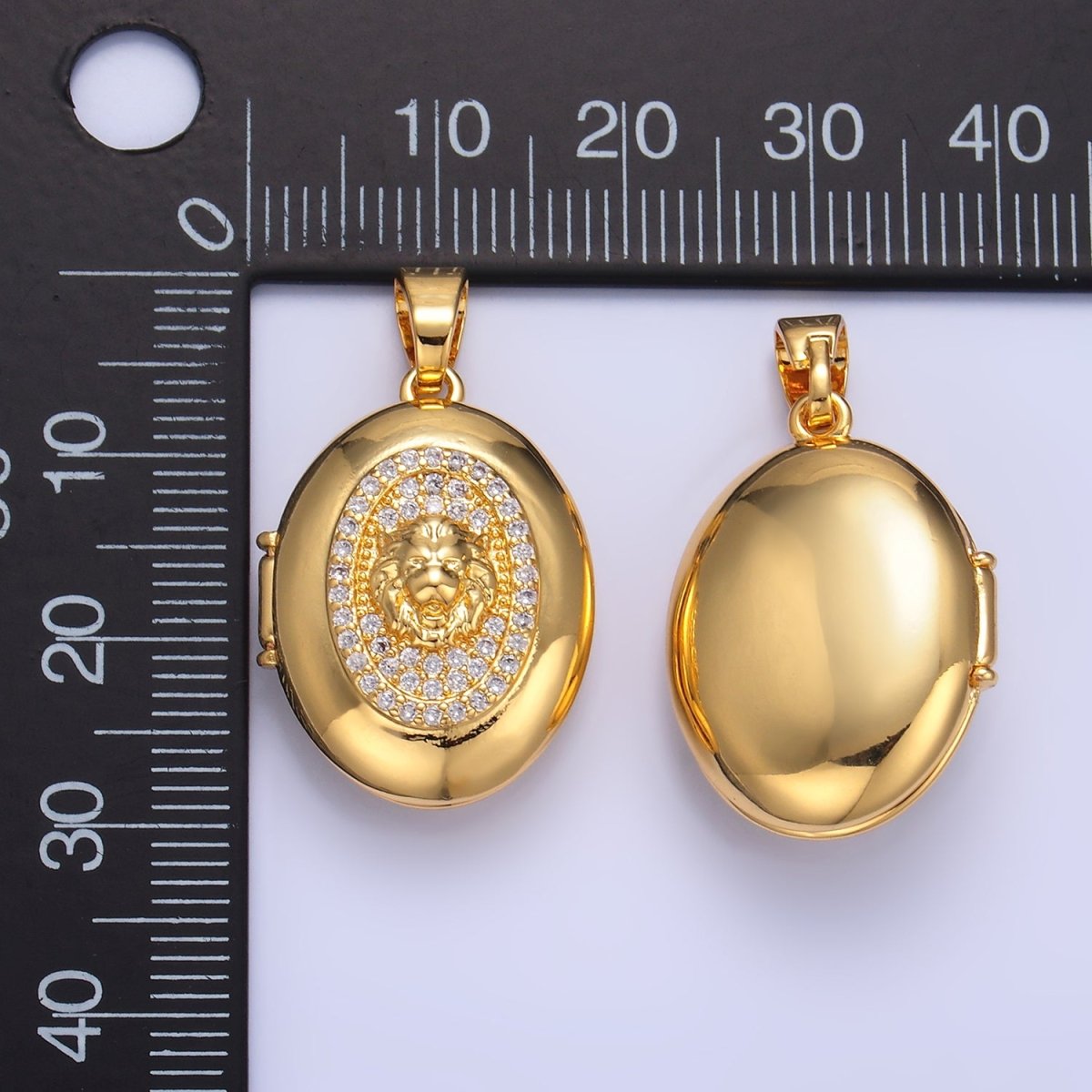 24K Gold Filled Lion Micro Paved CZ Oval Locket Pendant | AA868