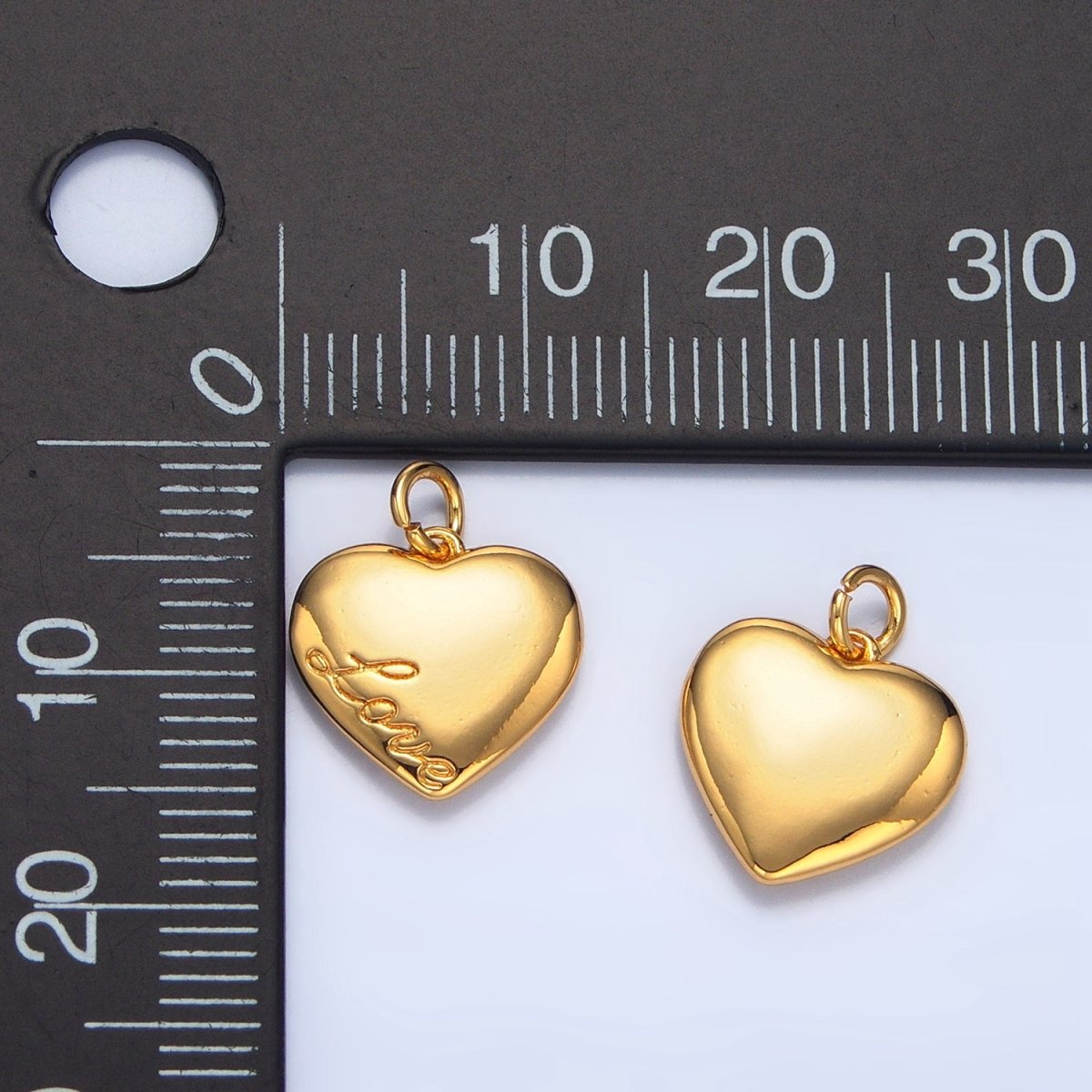 24K Gold Filled "Love" Cursive Script Chubby Heart Multidimensional Charm | X600