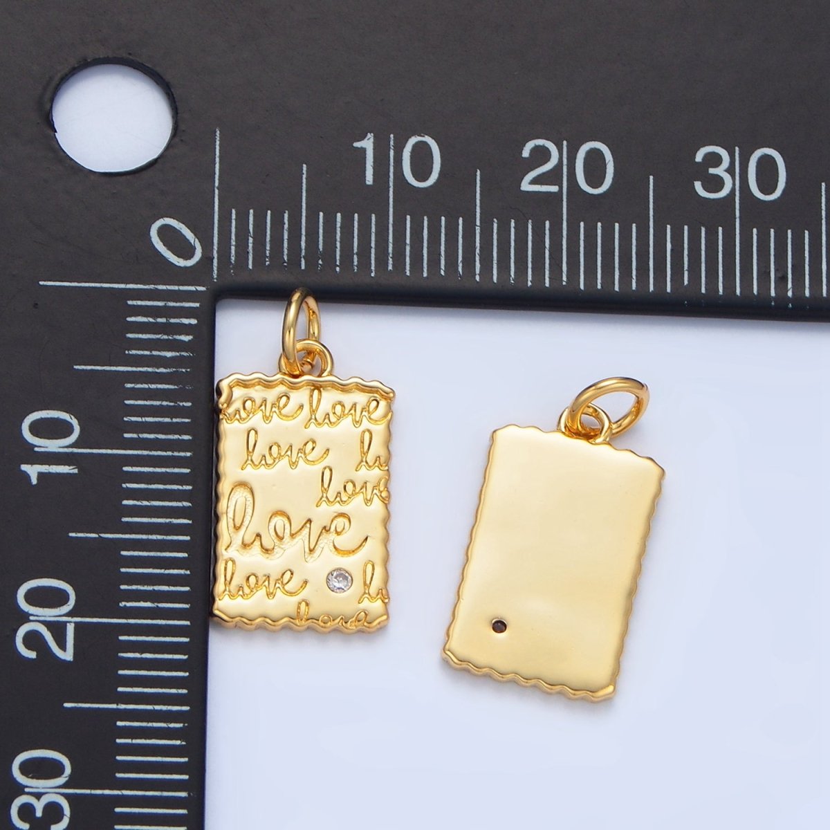 24K Gold Filled "Love" Cursive Script CZ Rectangle Charm | X839