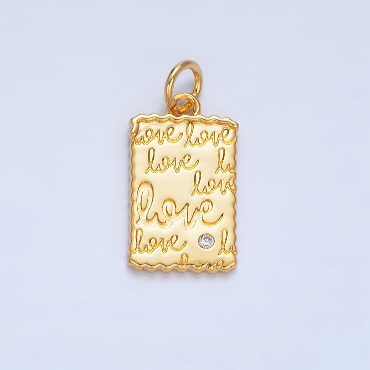 24K Gold Filled "Love" Cursive Script CZ Rectangle Charm | X839