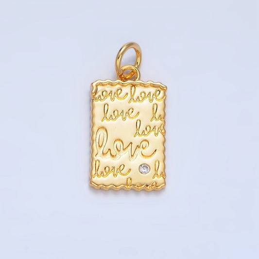 24K Gold Filled "Love" Cursive Script CZ Rectangle Charm | X839