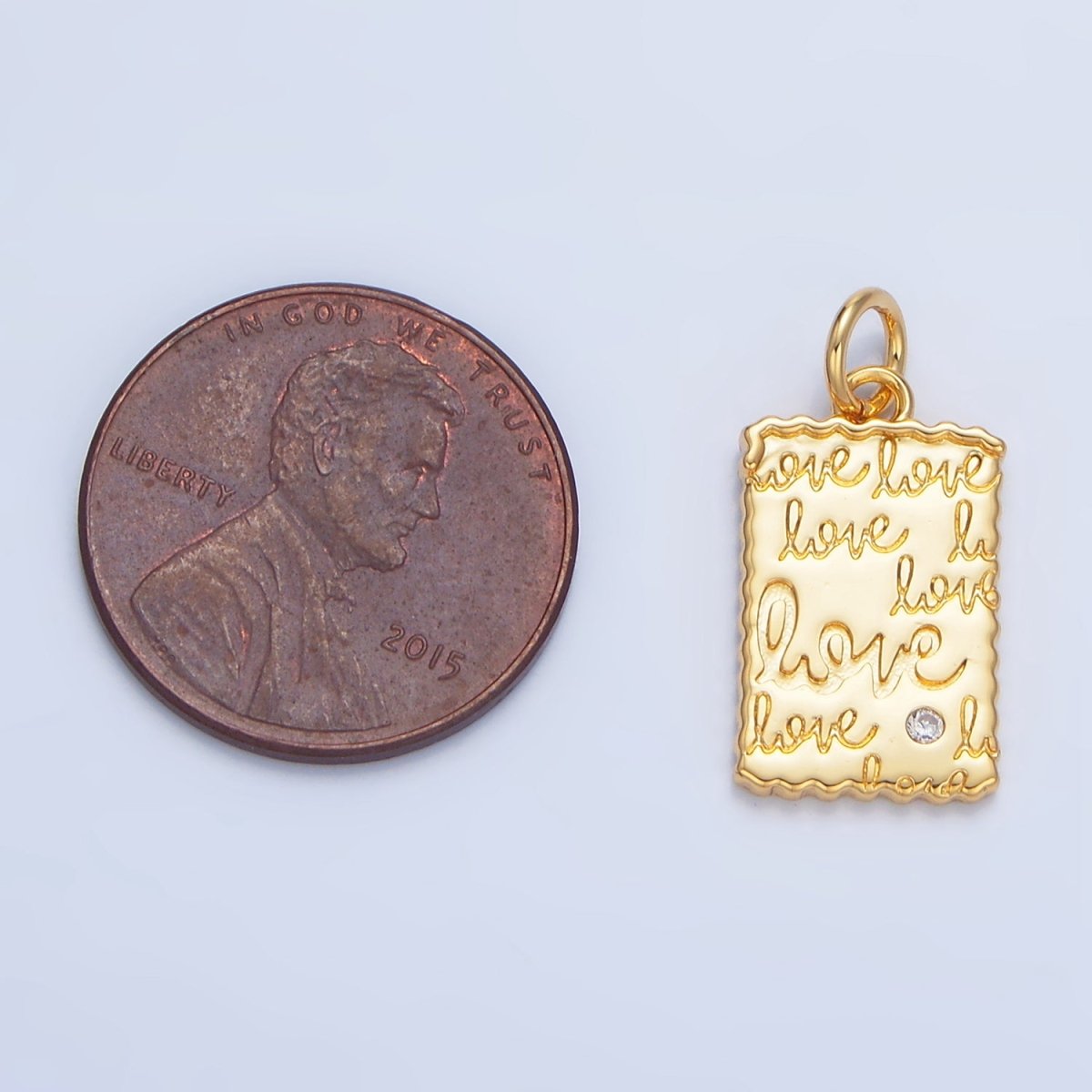 24K Gold Filled "Love" Cursive Script CZ Rectangle Charm | X839
