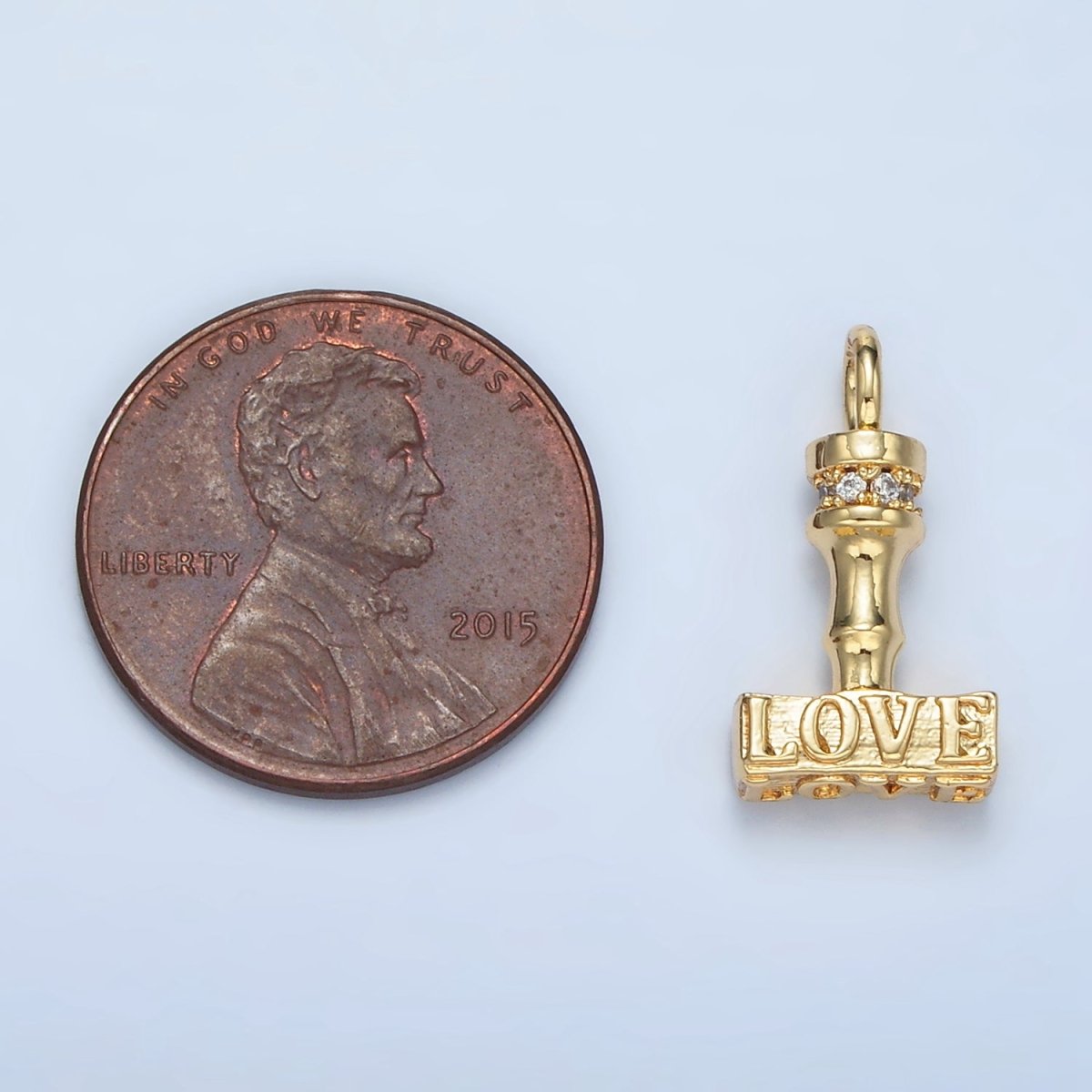 24K Gold Filled "LOVE" CZ Micro Paved Hammer Charm | N716