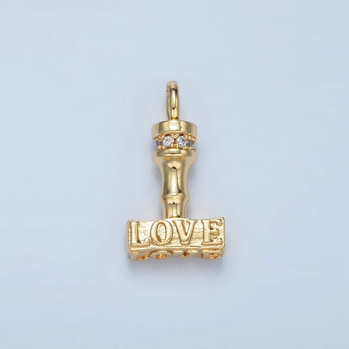 24K Gold Filled "LOVE" CZ Micro Paved Hammer Charm | N716