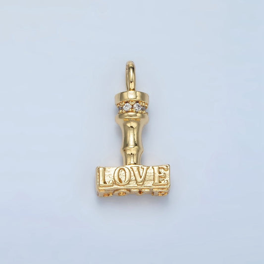 24K Gold Filled "LOVE" CZ Micro Paved Hammer Charm | N716