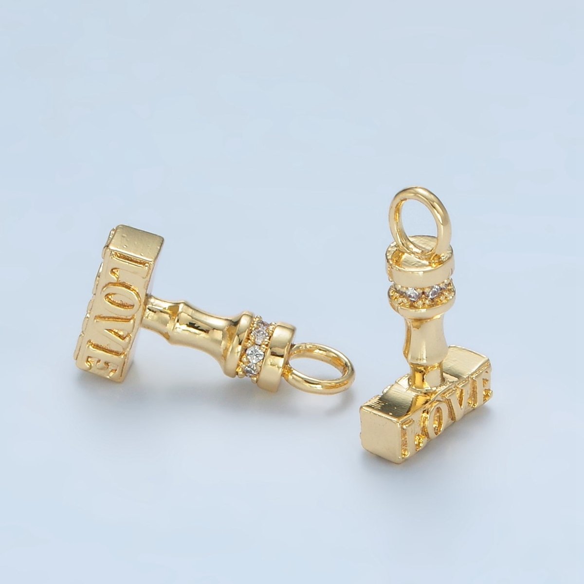 24K Gold Filled "LOVE" CZ Micro Paved Hammer Charm | N716