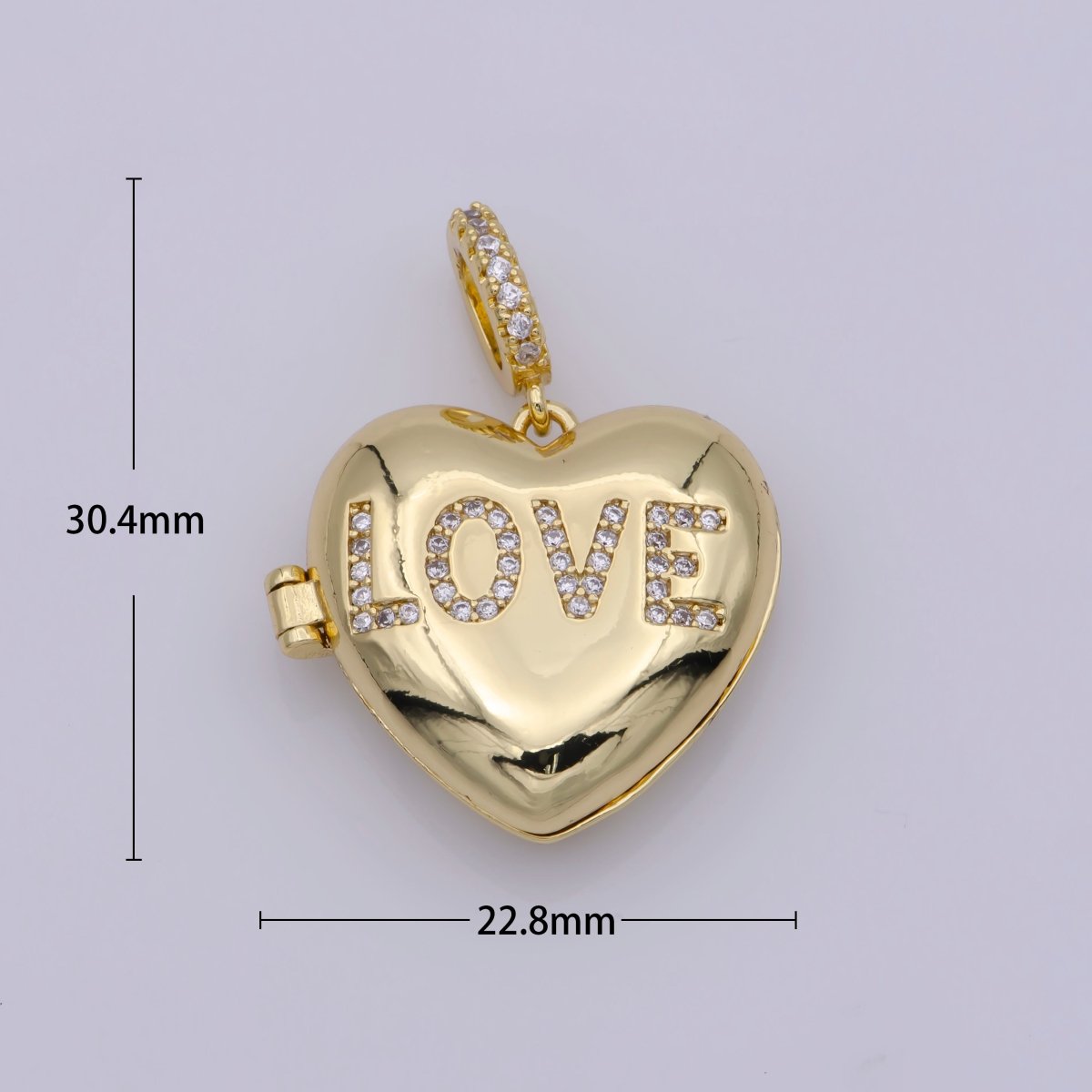 24K Gold Filled "LOVE" Micro Paved CZ Open Heart Locket Pendant | I358
