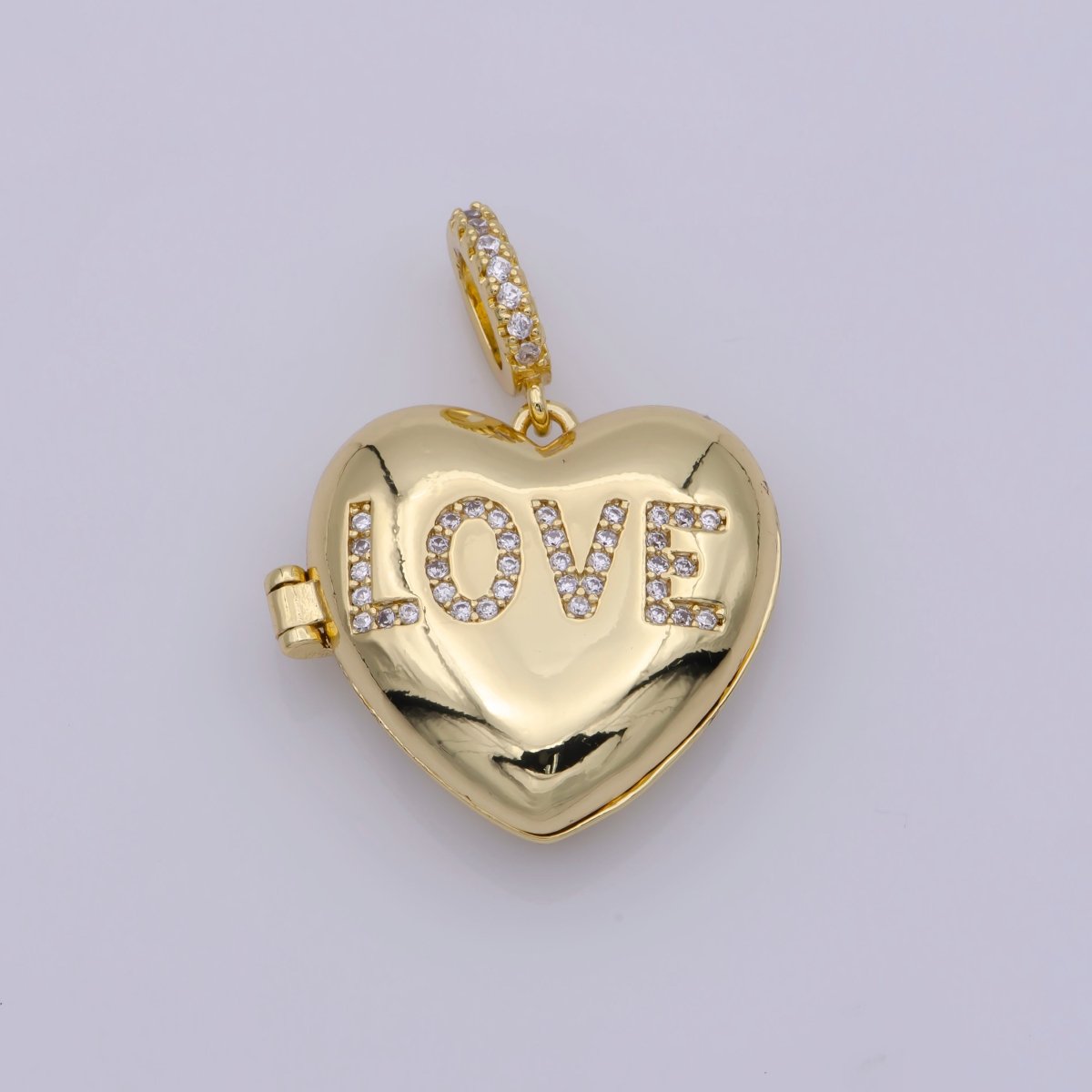 24K Gold Filled "LOVE" Micro Paved CZ Open Heart Locket Pendant | I358