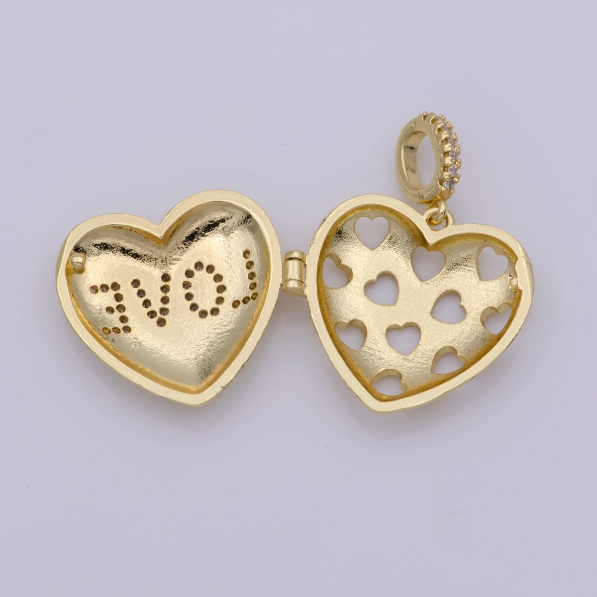24K Gold Filled "LOVE" Micro Paved CZ Open Heart Locket Pendant | I358