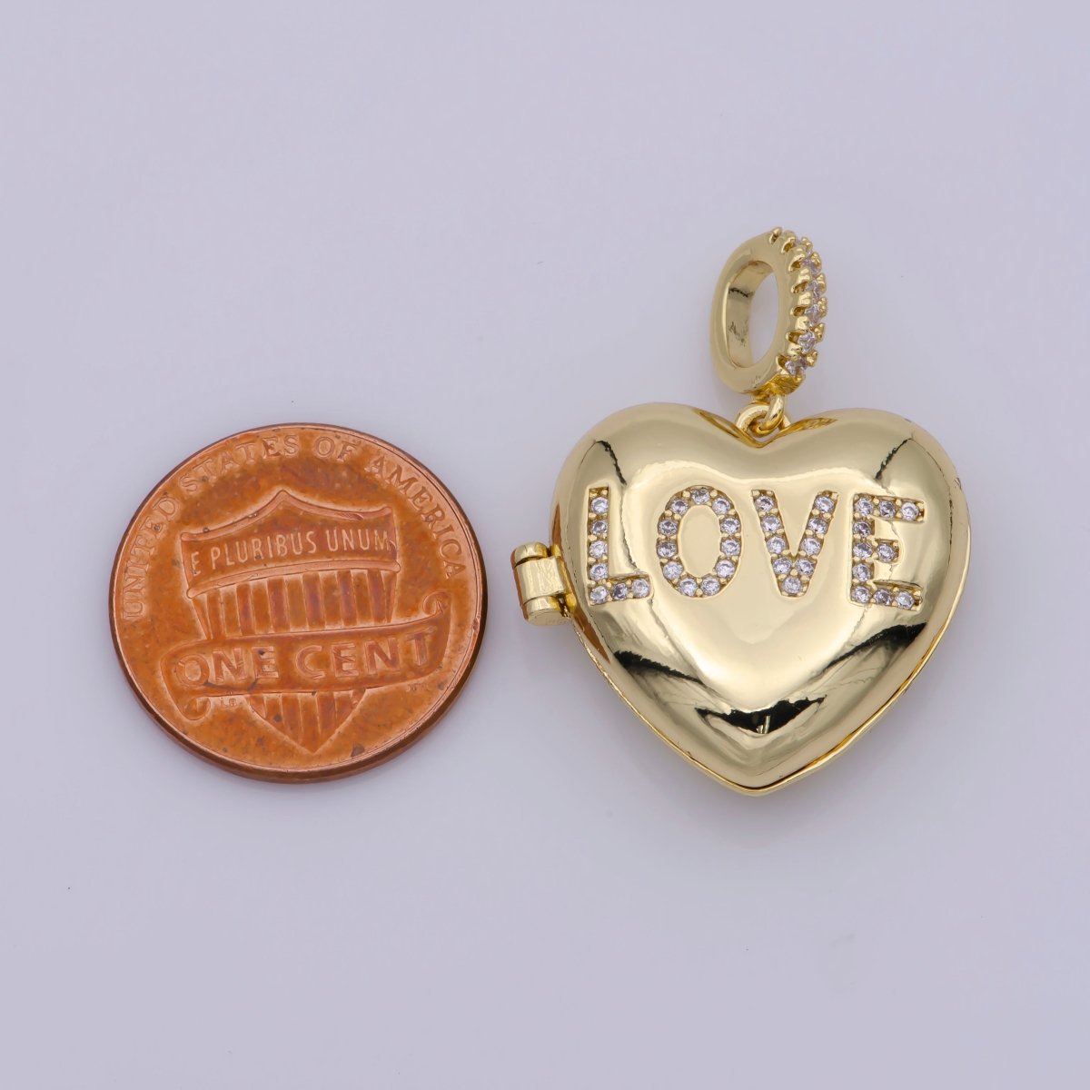 24K Gold Filled "LOVE" Micro Paved CZ Open Heart Locket Pendant | I358