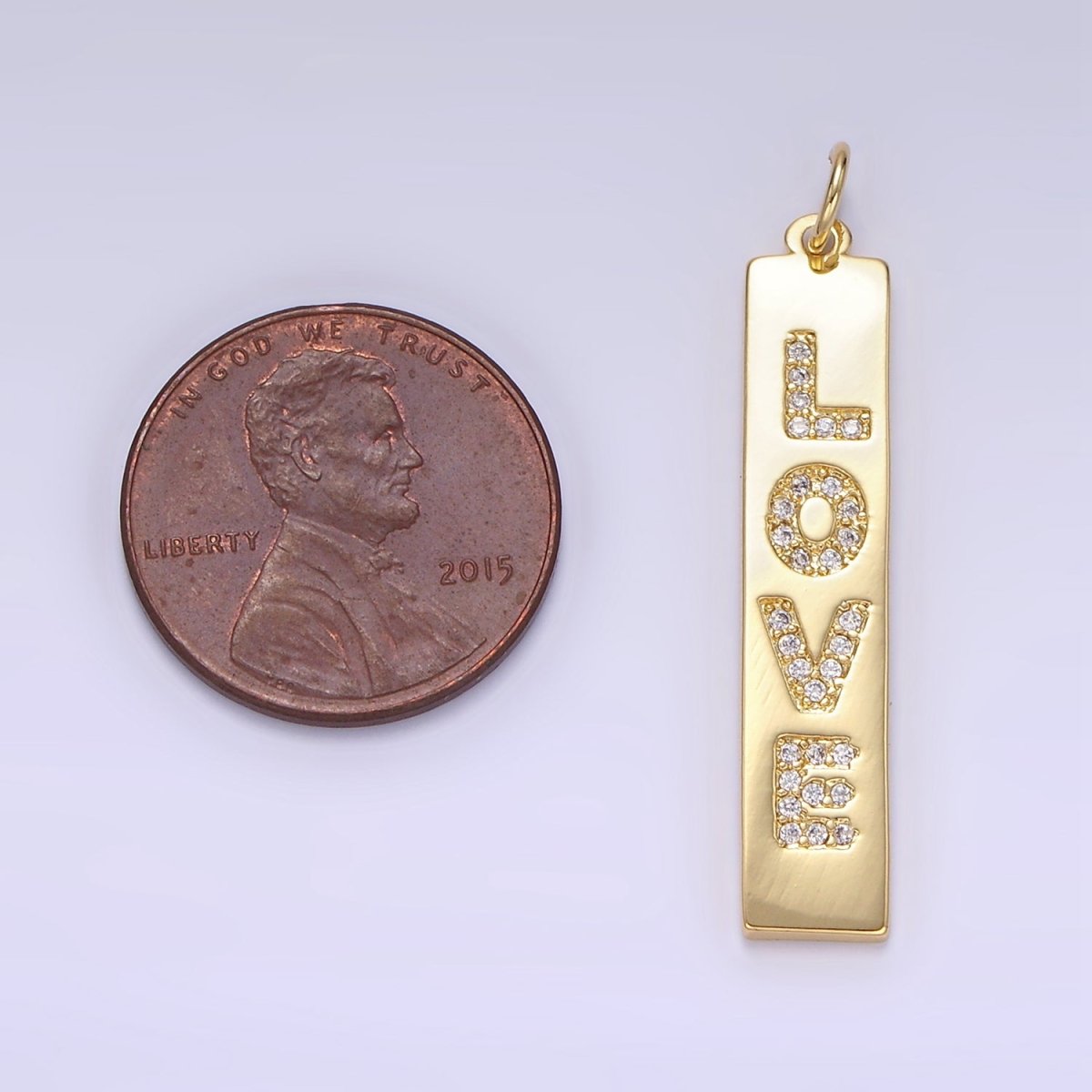 24K Gold Filled "LOVE" Micro Paved CZ Rectangular Tag Charm | E341