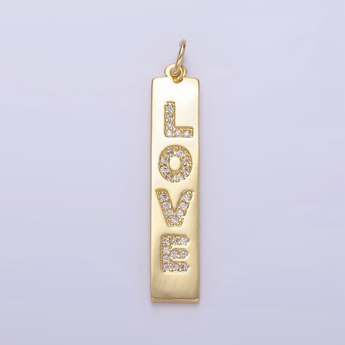 24K Gold Filled "LOVE" Micro Paved CZ Rectangular Tag Charm | E341