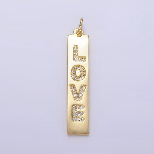 24K Gold Filled "LOVE" Micro Paved CZ Rectangular Tag Charm | E341
