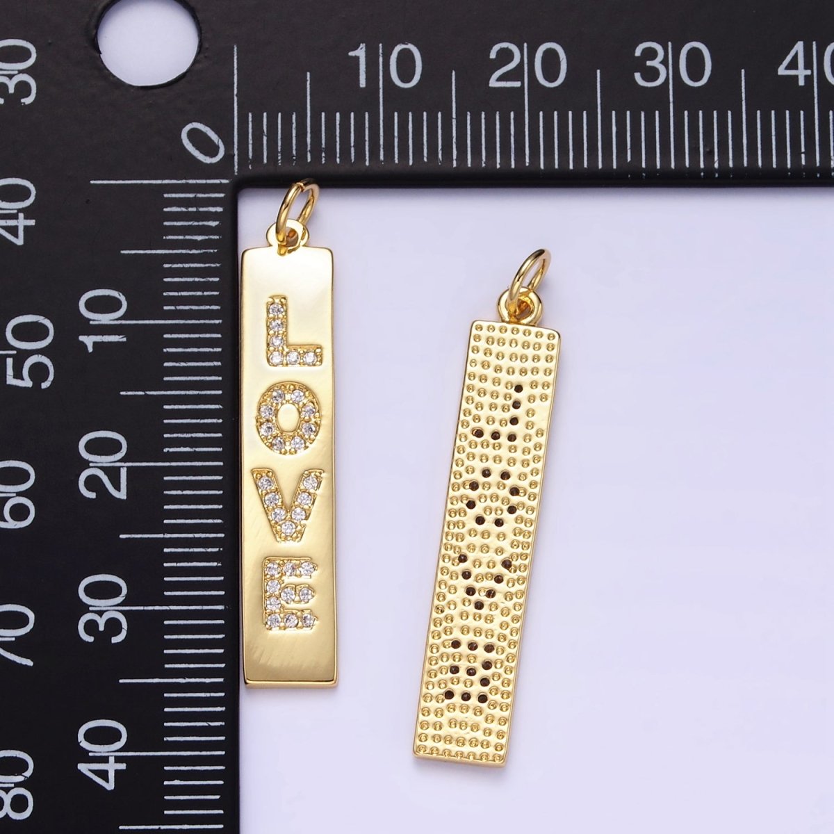 24K Gold Filled "LOVE" Micro Paved CZ Rectangular Tag Charm | E341