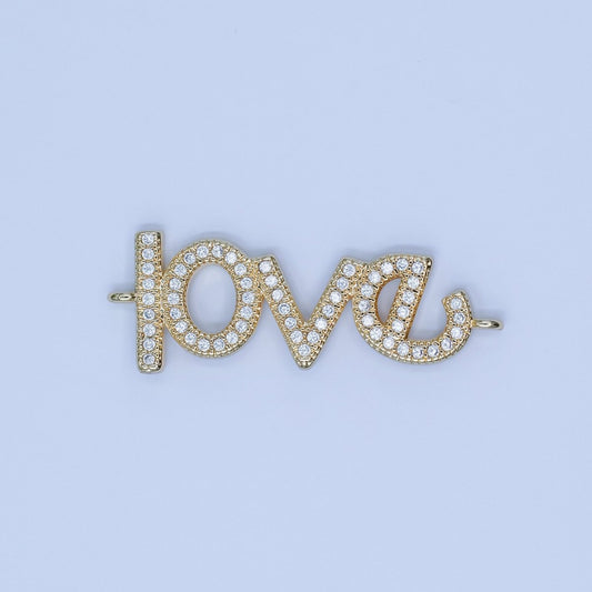24K Gold Filled "LOVE" Micro Paved CZ Script Connector | Y006