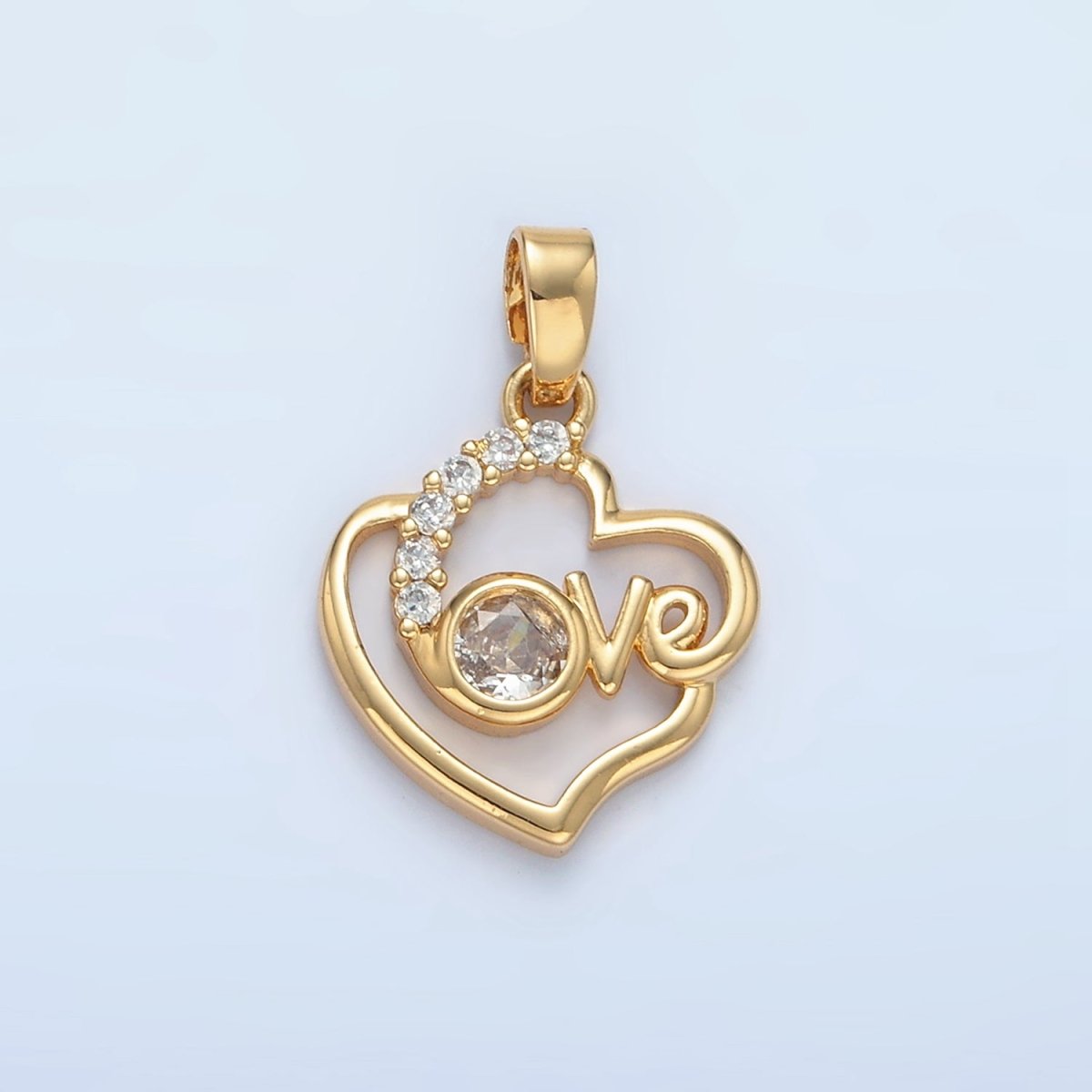 24K Gold Filled "Love" Script CZ Micro Paved Open Pendant | AA875