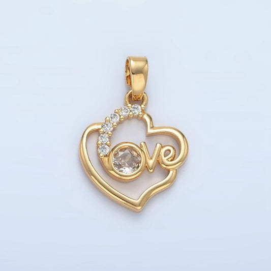 24K Gold Filled "Love" Script CZ Micro Paved Open Pendant | AA875