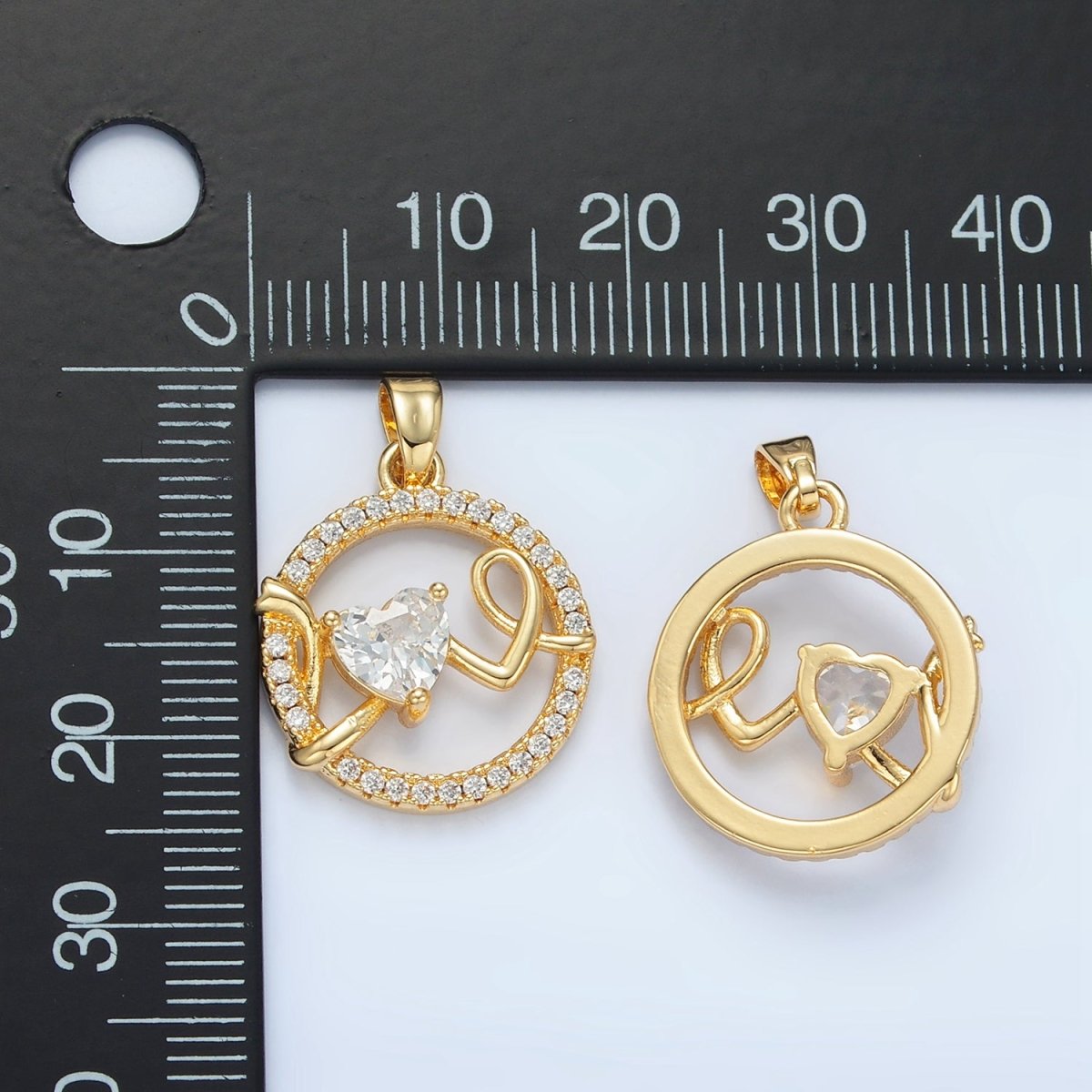24K Gold Filled "Love" Script Heart CZ Micro Paved Open Round Pendant | AA891