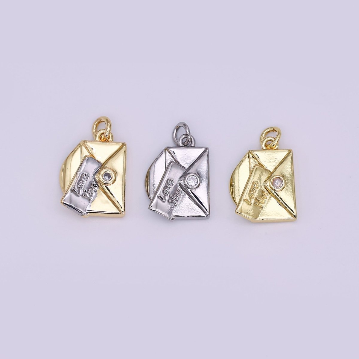 24K Gold Filled "Love You" Script Letter CZ Charm in Gold, Silver & Mixed Metal | W101 N046