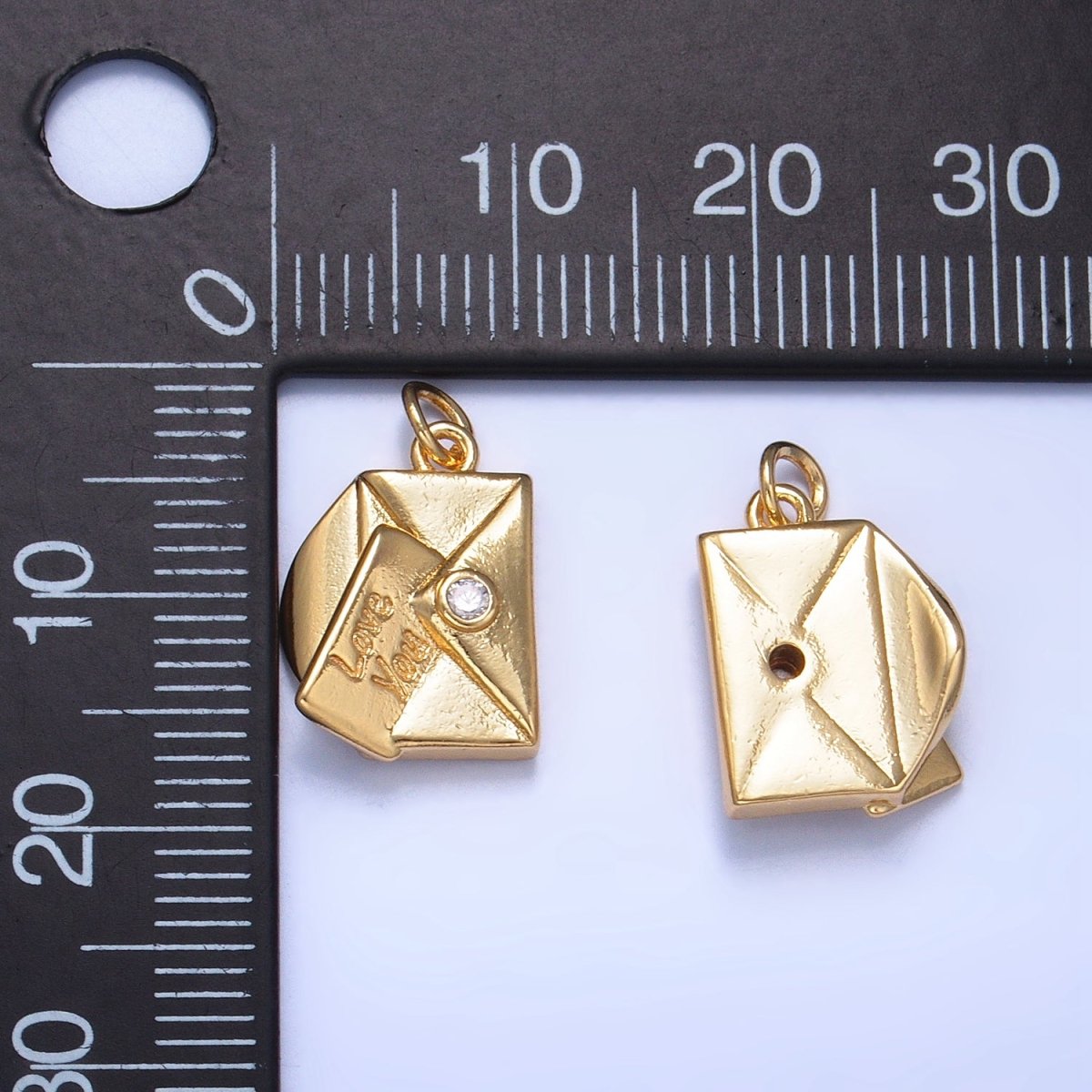 24K Gold Filled "Love You" Script Letter CZ Charm in Gold, Silver & Mixed Metal | W101 N046