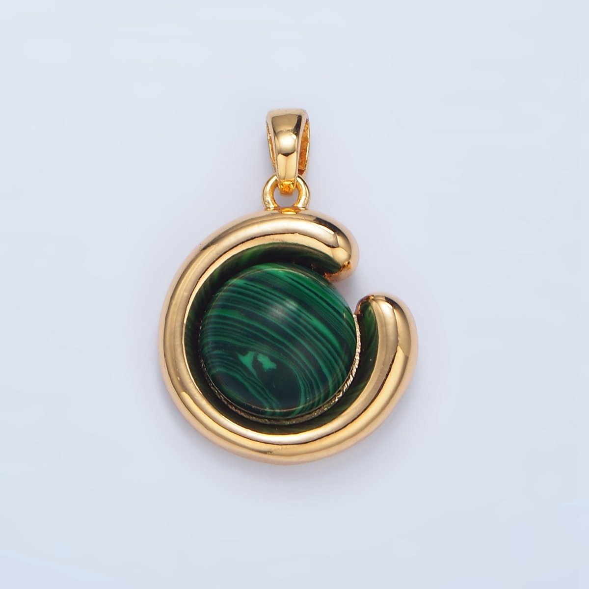 24K Gold Filled Malachite, Carnelian, Aventurine Gemstone Curved Molten Pendant in Gold & Silver | AA976 - AA978