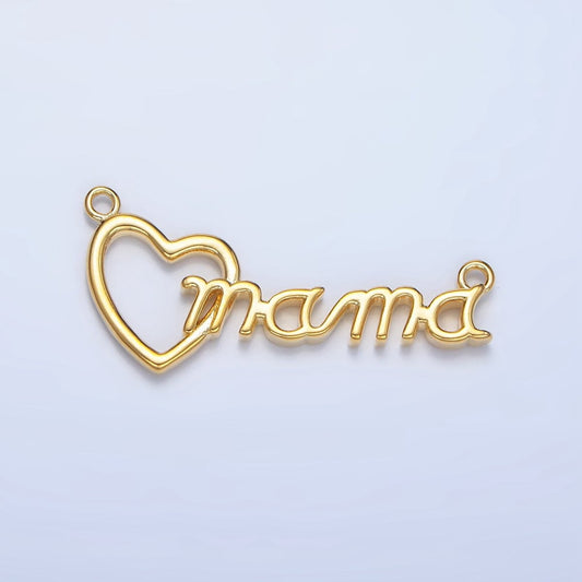 24K Gold Filled "MAMA" Heart Script Minimalist Connector | F526